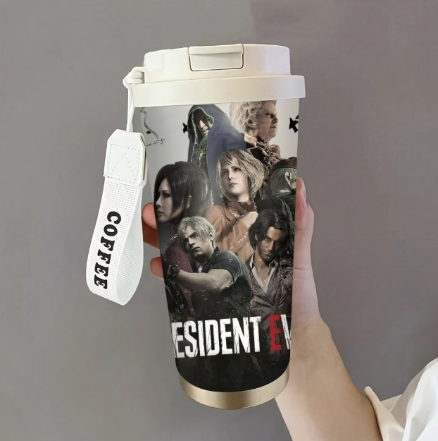 زجاجة ماء معزولة 18 أونصة بتصميم Resident Evil – مع قشة وغطاء مانع للتسرب.